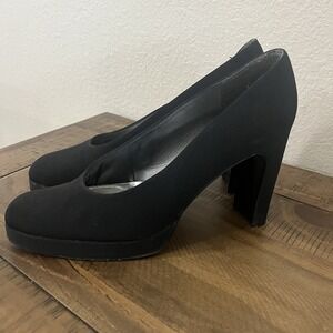 STUART WEITZMAN Black Knit Fabric Round Toe Chunky Heels Sz.‎ 9